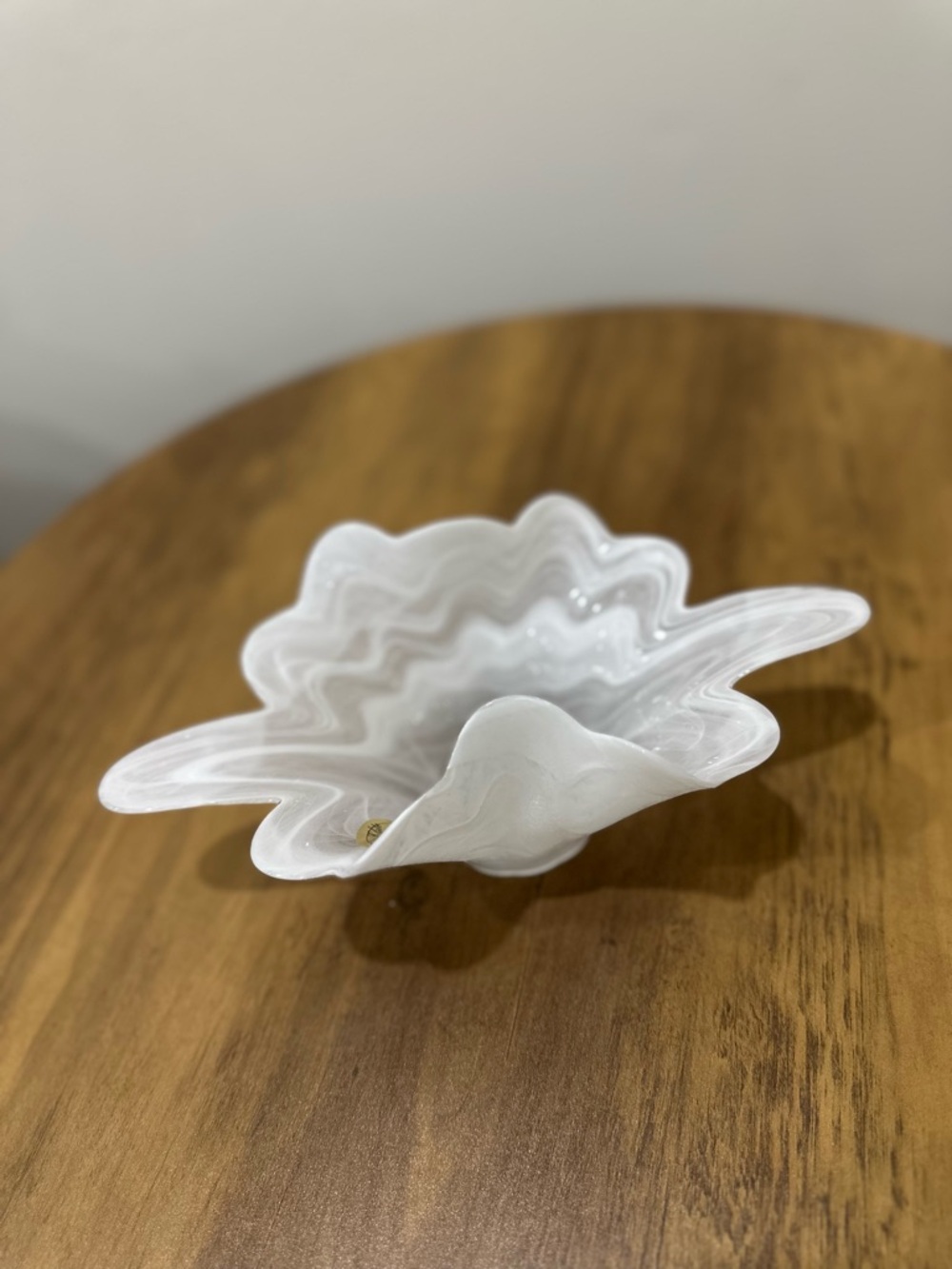 Vintage Casa Elite Arte Murano Wavy White Small Glass Bowl